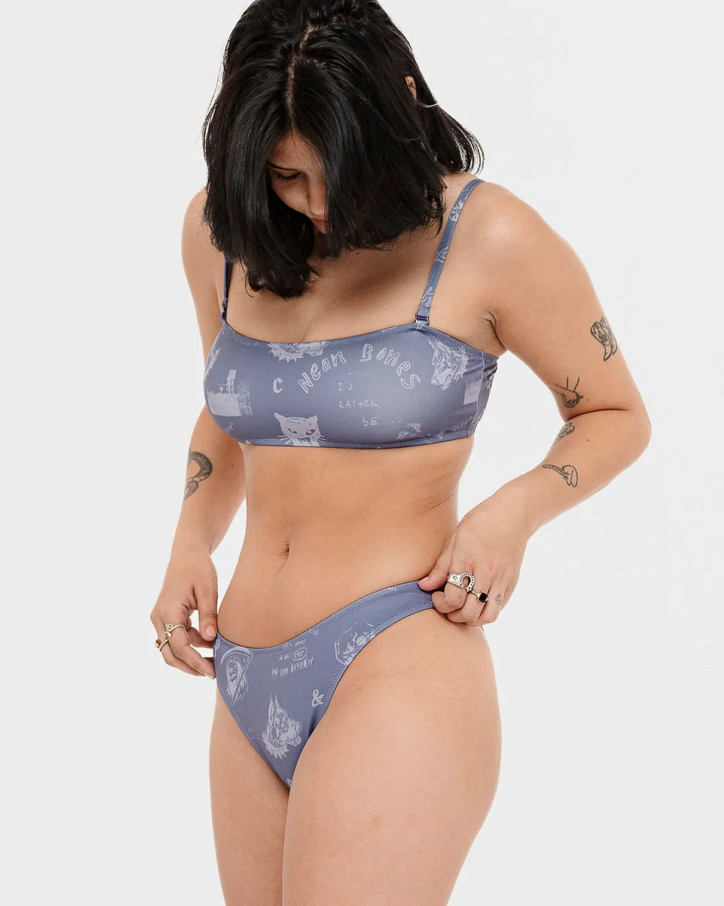 Neon Bones Bikini Brief - Smoke Blue