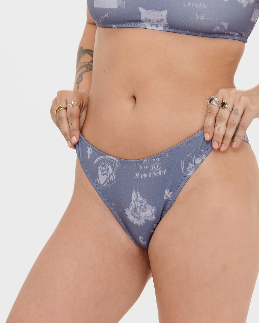 Neon Bones Bikini Brief - Smoke Blue
