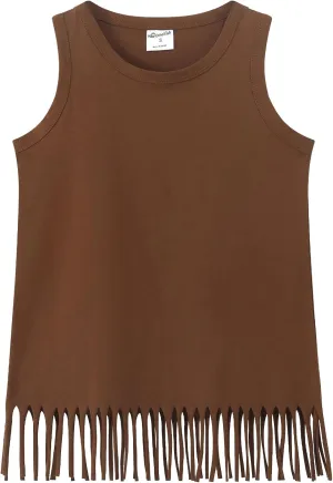 Noomelfish Girls Fringe Tank Tops Cotton Summer Sleeveless Shirts (5-12 Years)