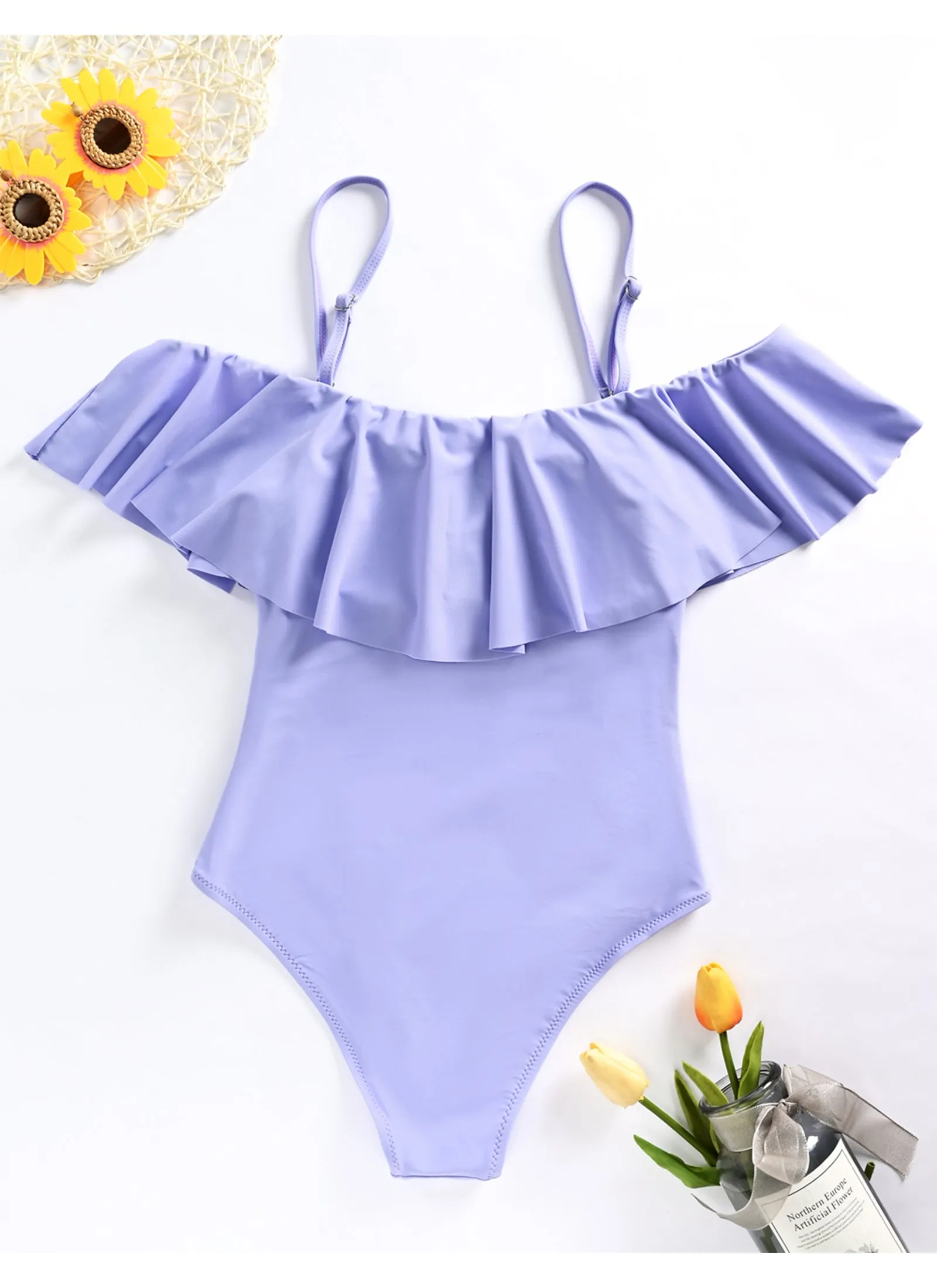 Off Shoulder Flounce Ruffled One Piece Swimsuits