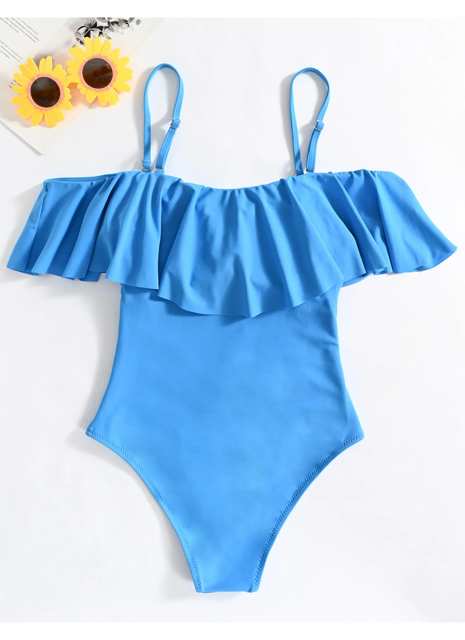 Off Shoulder Flounce Ruffled One Piece Swimsuits