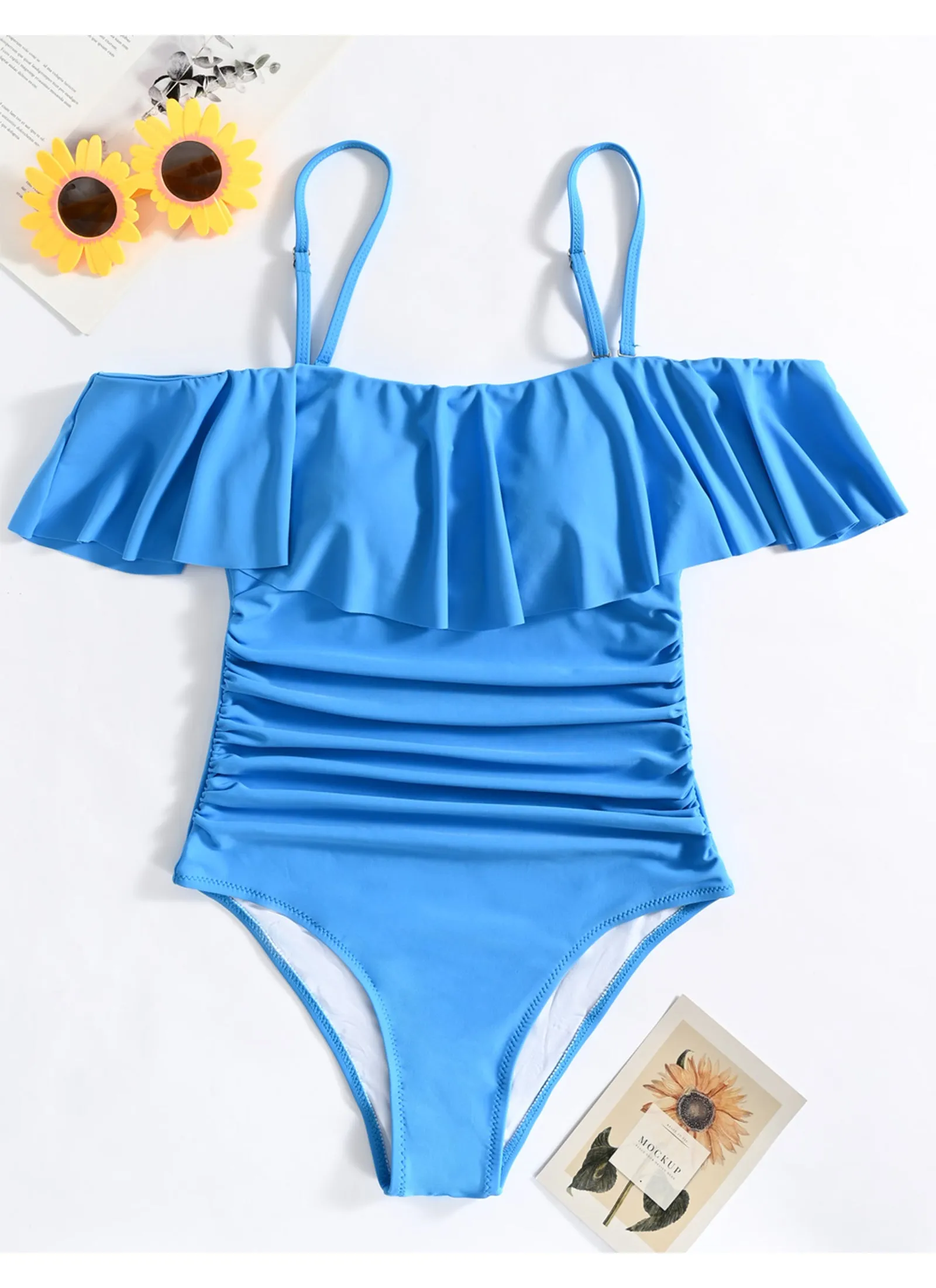 Off Shoulder Flounce Ruffled One Piece Swimsuits