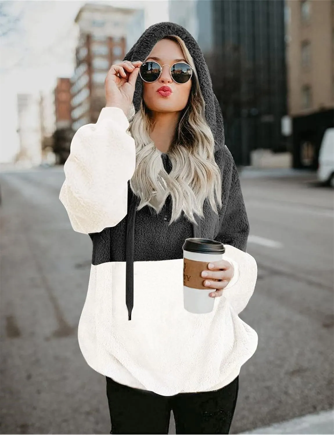 onlypuff Sherpa Pullover Sweaters for Women Fleece Sweatshirts Winter Warm Tunic Tops Pullover