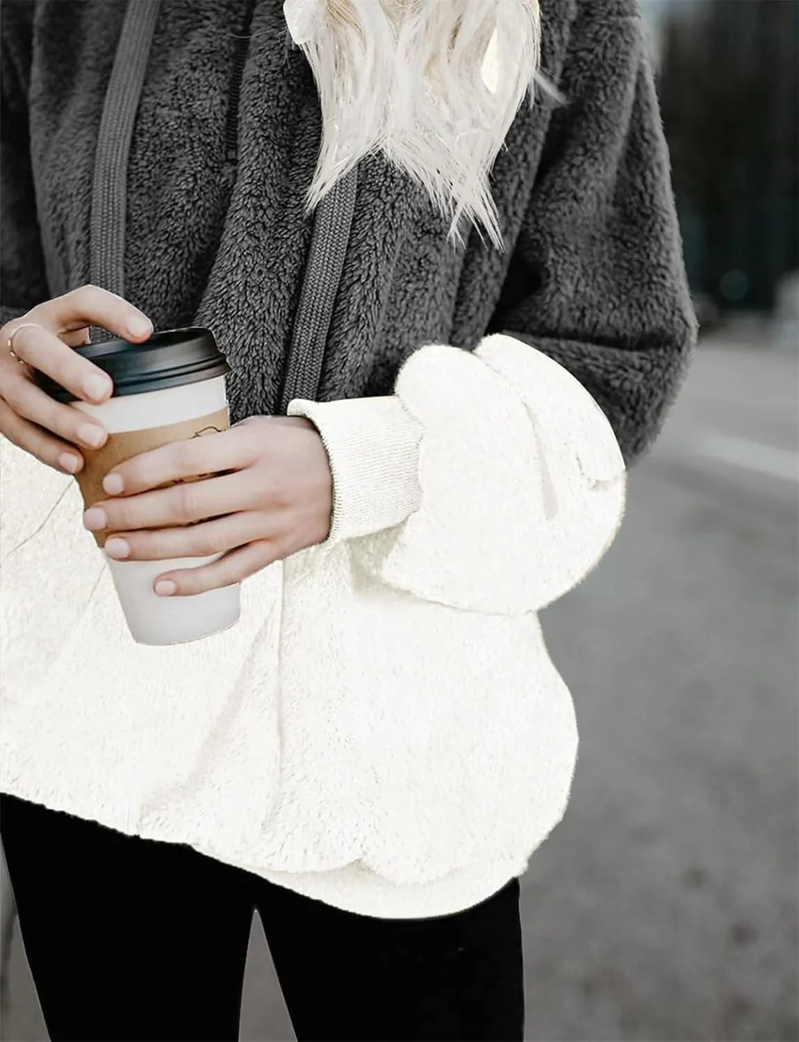 onlypuff Sherpa Pullover Sweaters for Women Fleece Sweatshirts Winter Warm Tunic Tops Pullover