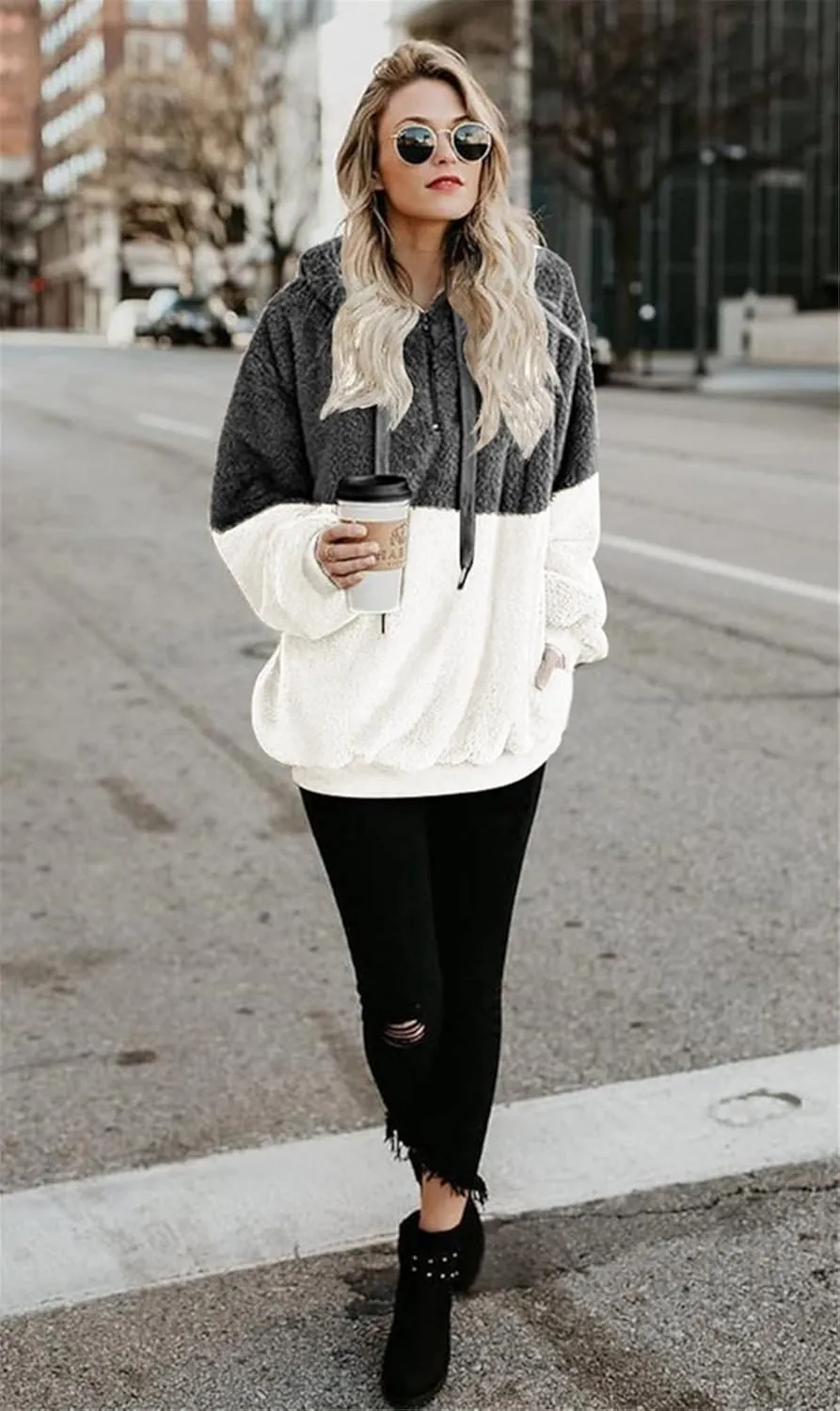 onlypuff Sherpa Pullover Sweaters for Women Fleece Sweatshirts Winter Warm Tunic Tops Pullover