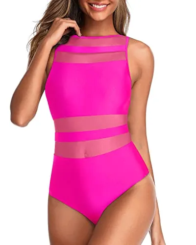 Open Back Sexy One Piece Bathing Suit For Women-Neon Pink