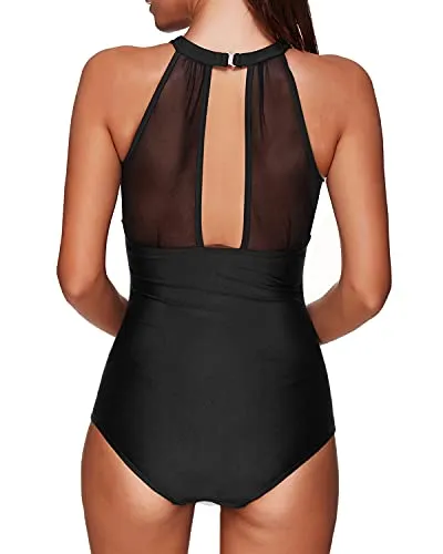 Padded Push-Up Bra Plunge Monokini Women One Piece Swimsuit-Black