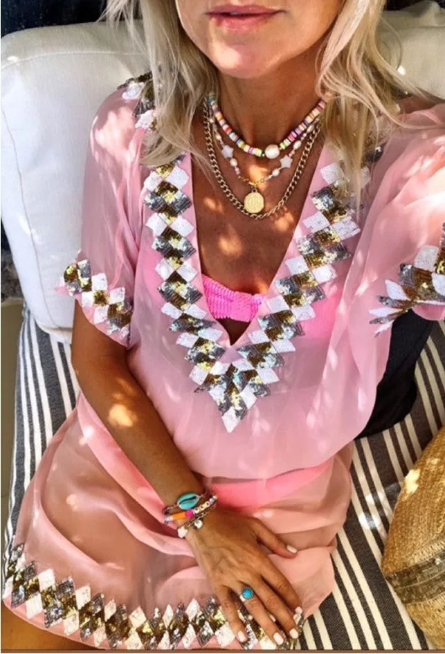 Pink Silk Beach Cover up