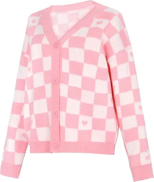 Plaid Cardigan Sweaters for Women Girls Long Sleeve Open Front Knit Cardigans JK School Uniform