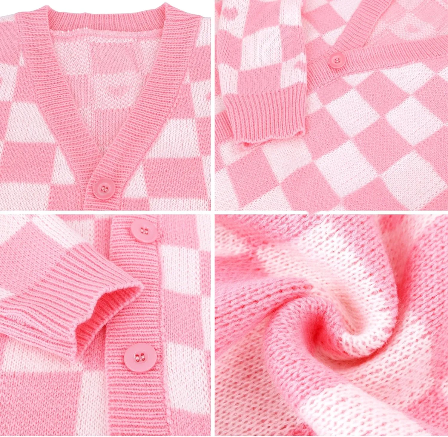 Plaid Cardigan Sweaters for Women Girls Long Sleeve Open Front Knit Cardigans JK School Uniform