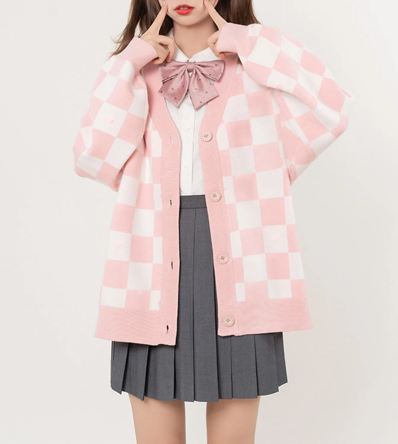 Plaid Cardigan Sweaters for Women Girls Long Sleeve Open Front Knit Cardigans JK School Uniform