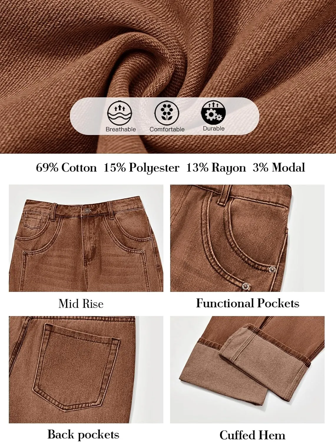 PLNOTME Womens Baggy Jeans Boyfriend Wide Leg Trendy Casual Mid Rise Cuffed Hem Denim Pants with Pockets