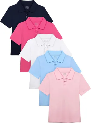 Poroka 5 Pack Girls' School Uniform Short Sleeve Polo Shirts Girl Cotton Uniform Shirts Golf Polo Shirt