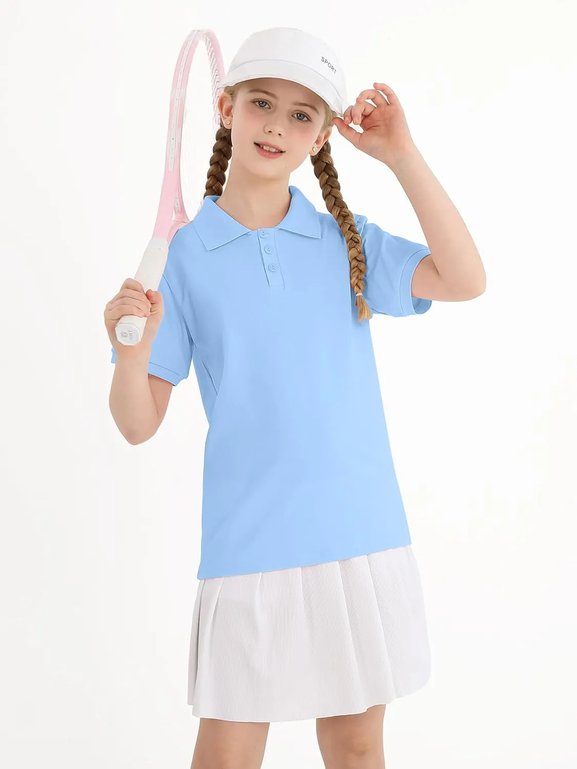 Poroka 5 Pack Girls' School Uniform Short Sleeve Polo Shirts Girl Cotton Uniform Shirts Golf Polo Shirt