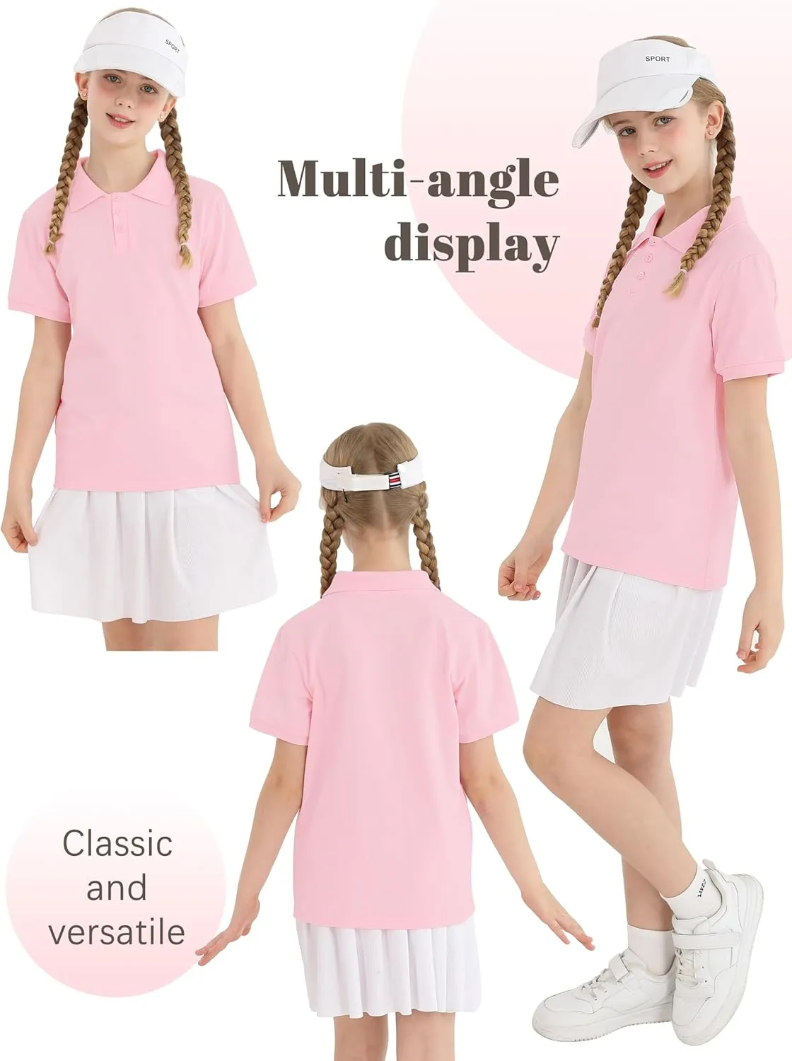 Poroka 5 Pack Girls' School Uniform Short Sleeve Polo Shirts Girl Cotton Uniform Shirts Golf Polo Shirt