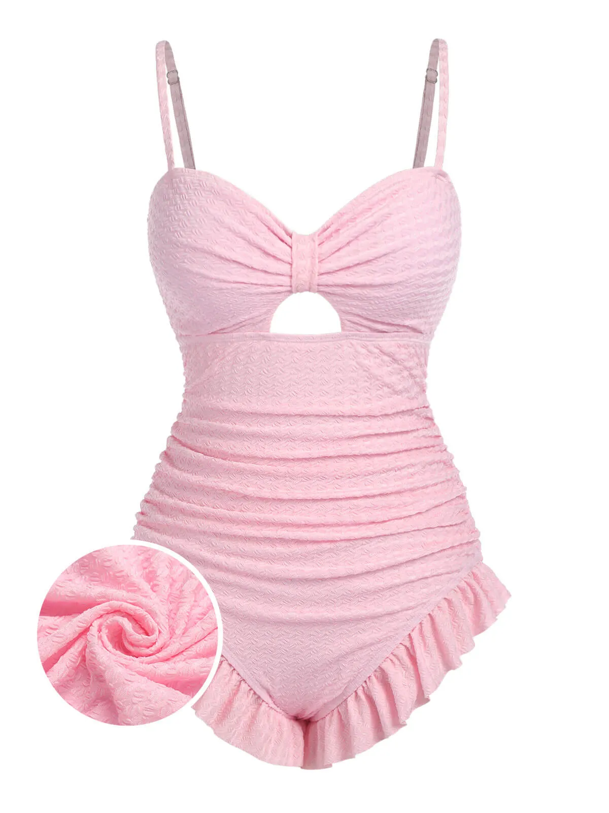 [Pre-Sale] Pale Pink 1950s Solid Ruched Swimsuit