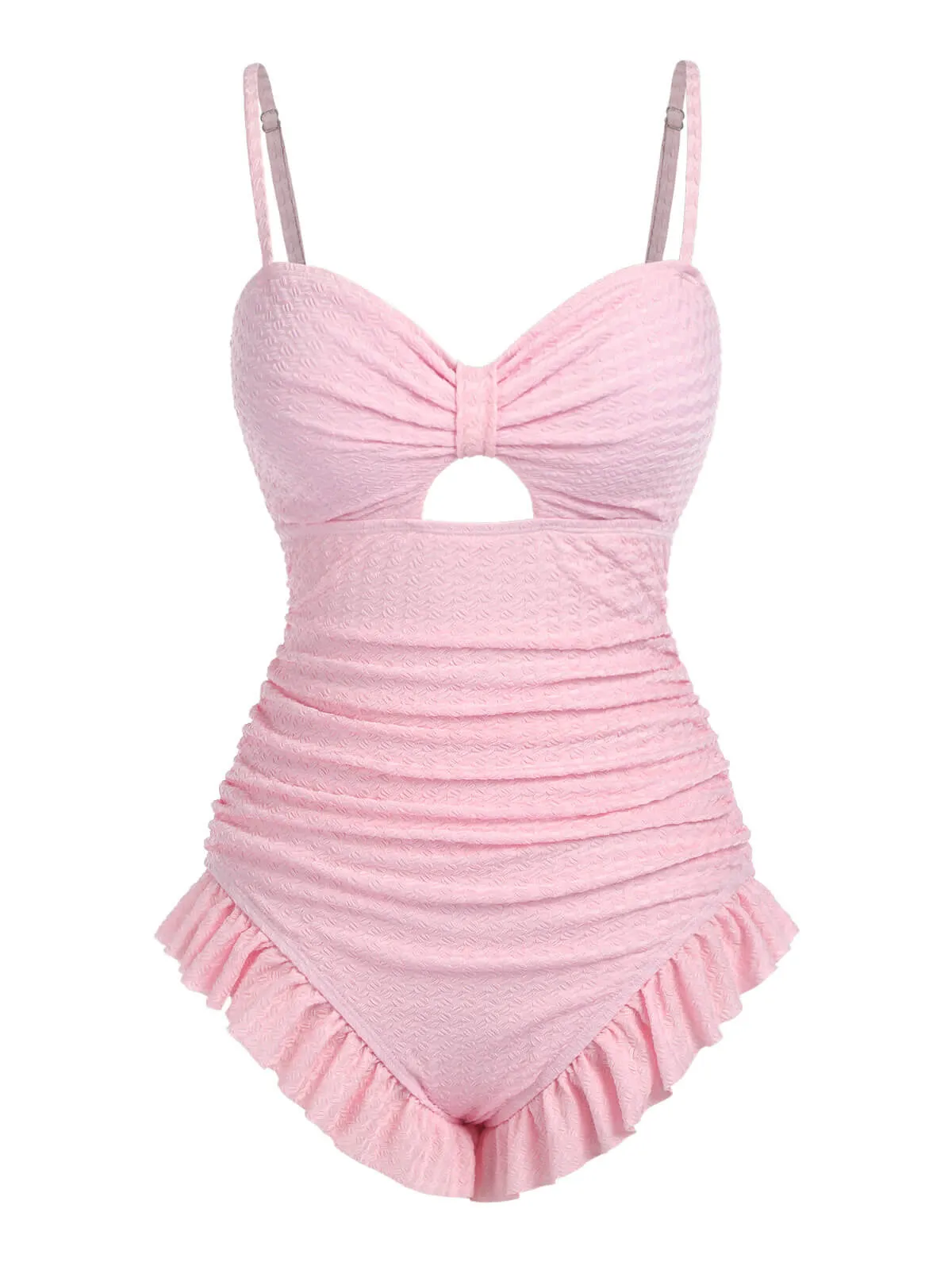 [Pre-Sale] Pale Pink 1950s Solid Ruched Swimsuit