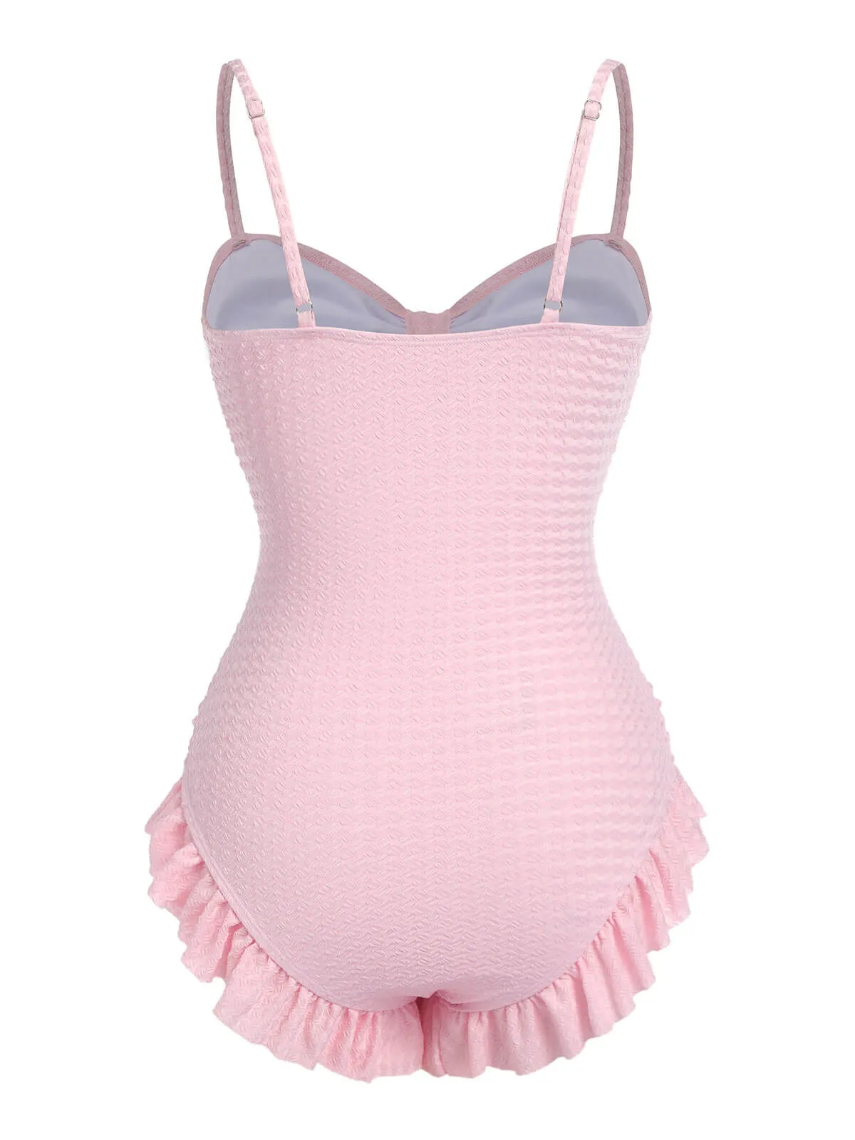 [Pre-Sale] Pale Pink 1950s Solid Ruched Swimsuit