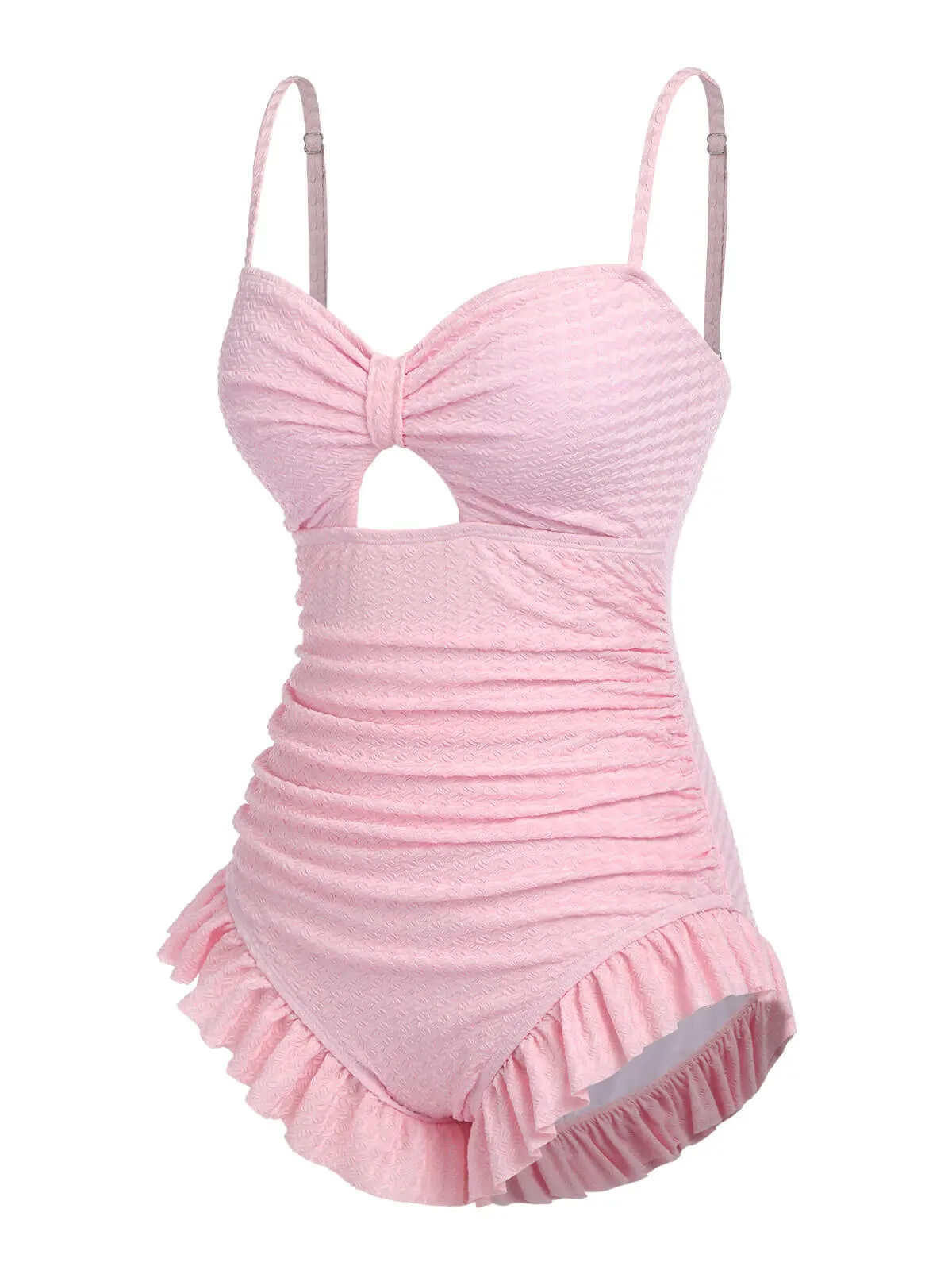 [Pre-Sale] Pale Pink 1950s Solid Ruched Swimsuit