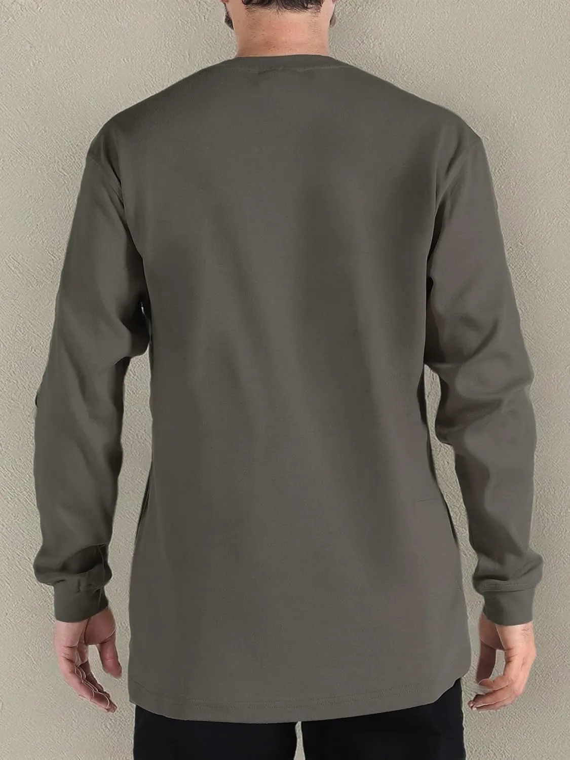 PTAHDUS FR Shirts for Men,5.5oz/7.1oz Round Neck Flame Resistant Long Sleeve Shirts, 100% Cotton Workwear FR Clothing for Men