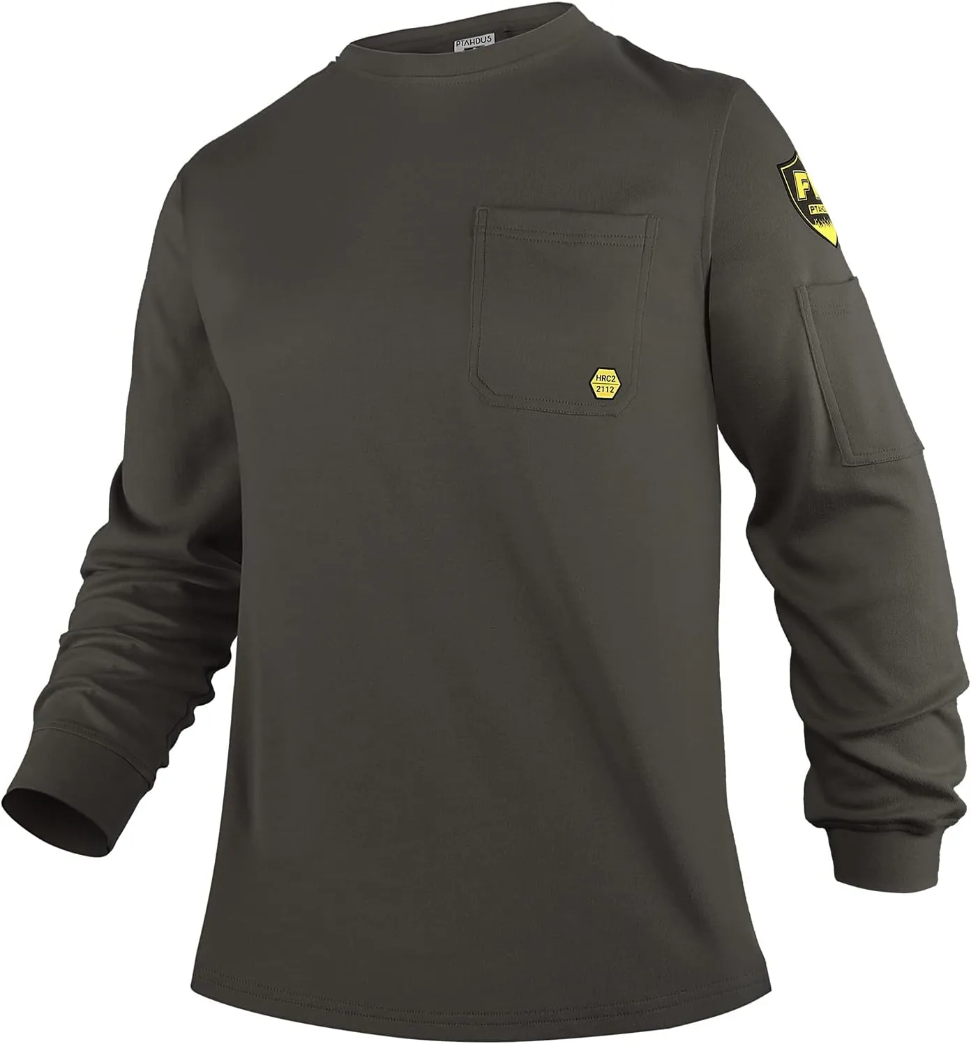 PTAHDUS FR Shirts for Men,5.5oz/7.1oz Round Neck Flame Resistant Long Sleeve Shirts, 100% Cotton Workwear FR Clothing for Men
