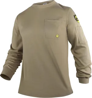 PTAHDUS FR Shirts for Men,5.5oz/7.1oz Round Neck Flame Resistant Long Sleeve Shirts, 100% Cotton Workwear FR Clothing for Men