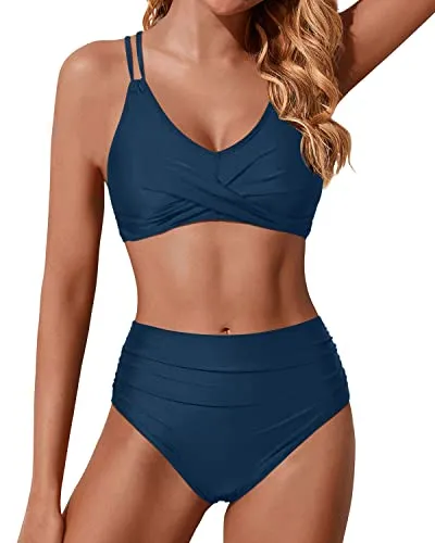 Push Up Wrap Two Piece Bikini Swimsuits For Girls-Teal