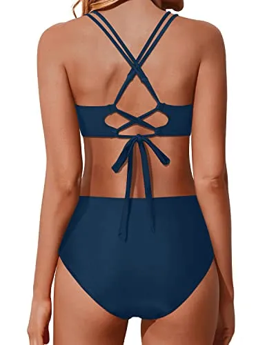 Push Up Wrap Two Piece Bikini Swimsuits For Girls-Teal