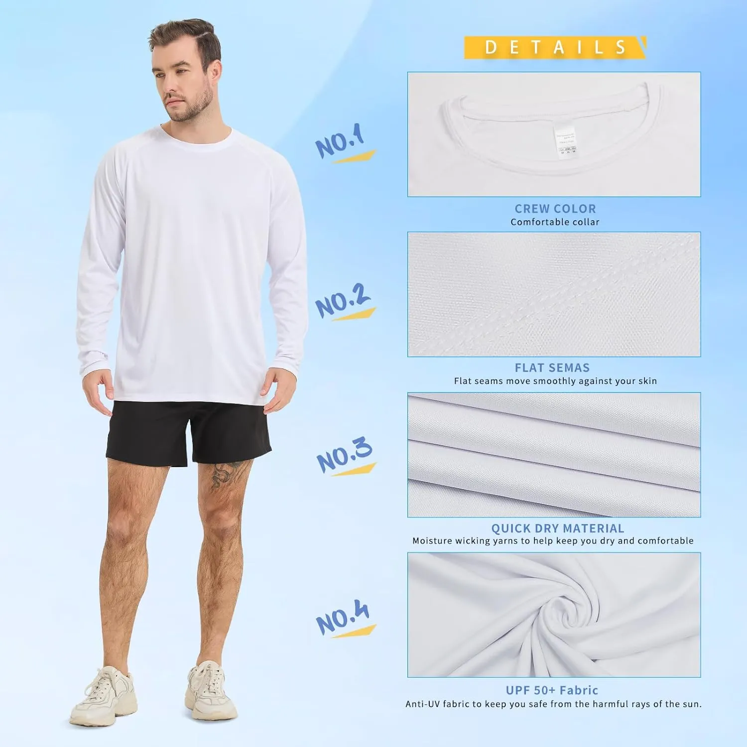 Rash Guard Shirts for Men Long Sleeve Sun Protection Shirts Outdoor Regular Fit Swim Shirt Quick Dry