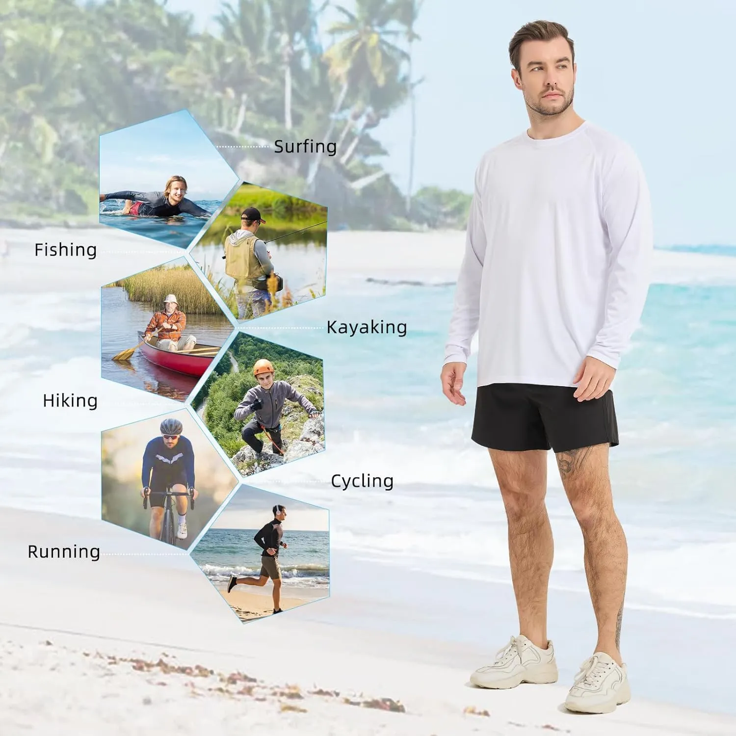 Rash Guard Shirts for Men Long Sleeve Sun Protection Shirts Outdoor Regular Fit Swim Shirt Quick Dry