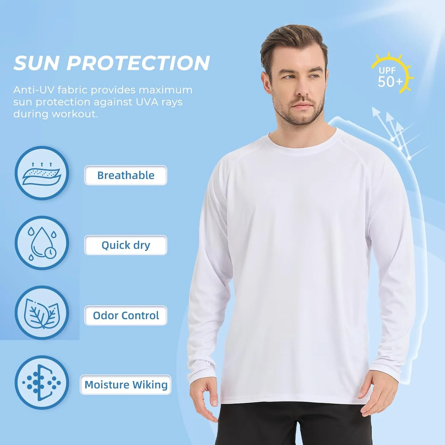 Rash Guard Shirts for Men Long Sleeve Sun Protection Shirts Outdoor Regular Fit Swim Shirt Quick Dry