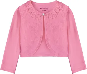 RAYPOSE Little Girls Cardigan Sweater Long Sleeve Dress Cover Up Pearl Button Open Front Lace Bolero Shrug Cotton