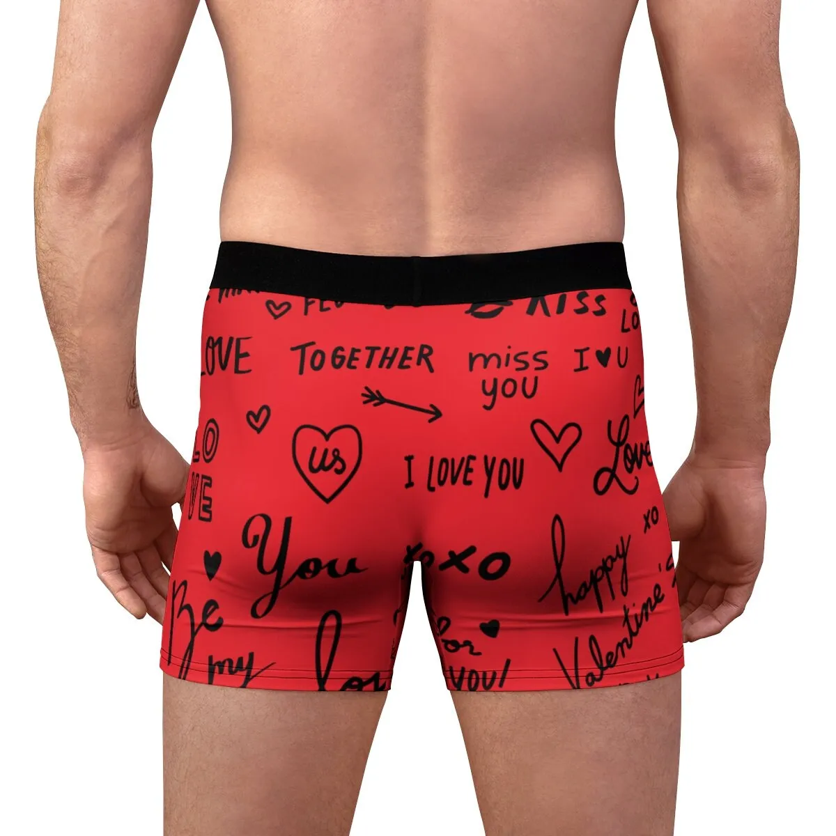 Red Black Love Notes Mens Boxer Briefs,Gift for Him/Christmas/Birthday/Engagement/Anniversary/Funny Gifts/Halloween/Thanksgiving/Valentines