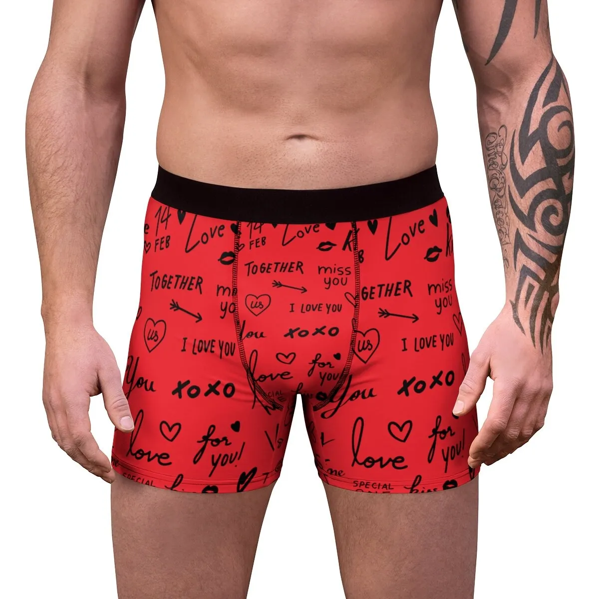 Red Black Love Notes Mens Boxer Briefs,Gift for Him/Christmas/Birthday/Engagement/Anniversary/Funny Gifts/Halloween/Thanksgiving/Valentines