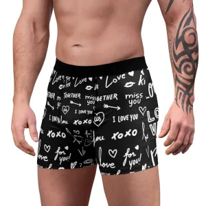 Red Black Love Notes Mens Boxer Briefs,Gift for Him/Christmas/Birthday/Engagement/Anniversary/Funny Gifts/Halloween/Thanksgiving/Valentines
