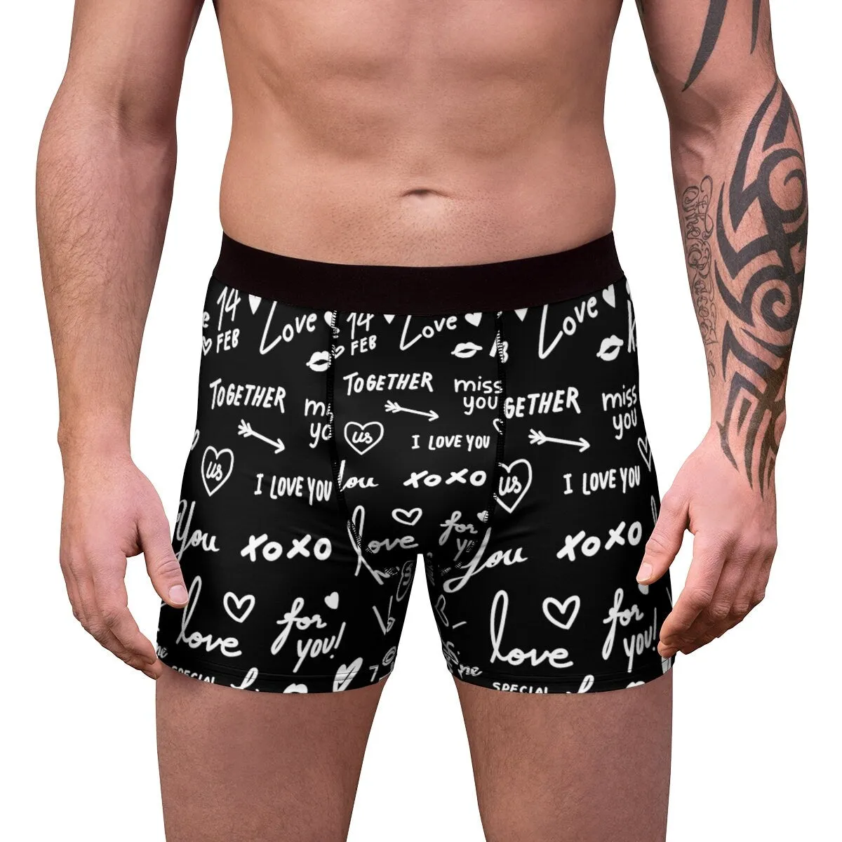 Red Black Love Notes Mens Boxer Briefs,Gift for Him/Christmas/Birthday/Engagement/Anniversary/Funny Gifts/Halloween/Thanksgiving/Valentines