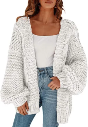 Remikstyt Womens Chunky Cardigan Cable Knit Oversized Open Front Cardigan Sweaters