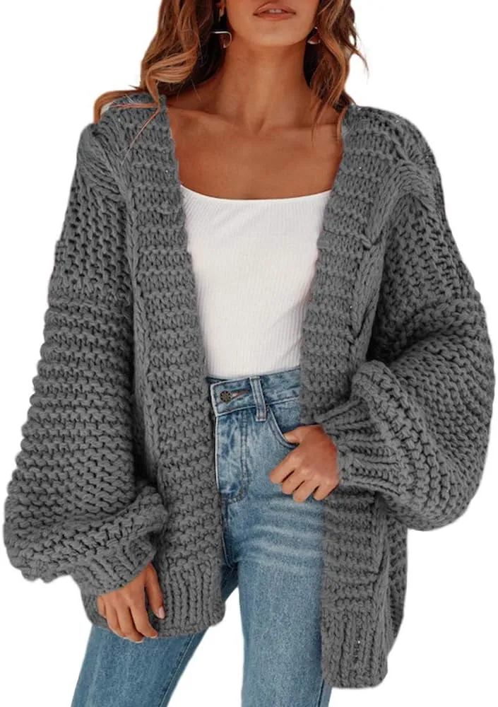 Remikstyt Womens Chunky Cardigan Cable Knit Oversized Open Front Cardigan Sweaters