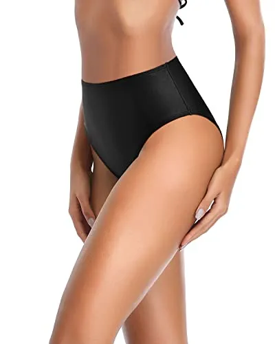 Retro High Cut Bikini Bottoms Tummy Control For Women-Black