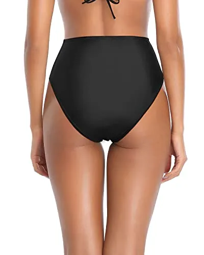 Retro High Cut Bikini Bottoms Tummy Control For Women-Black