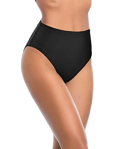 Retro High Cut Bikini Bottoms Tummy Control For Women-Black