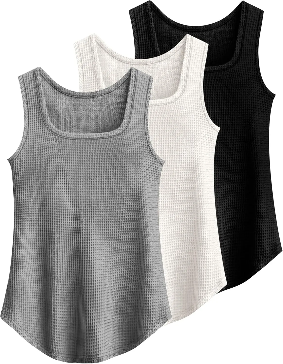 Riyiper 3 Pack Women's Waffle Knit Tank Tops, Scoop Neck Sleeveless Shirts Flowy Loose Beach Tops 2025 Summer Trendy