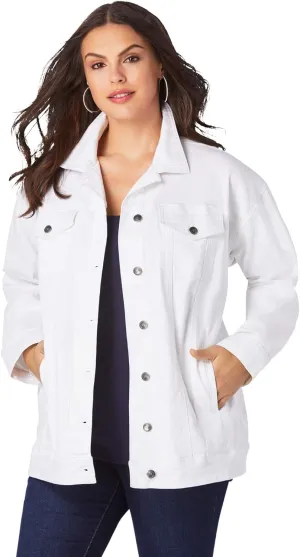 Roaman's Women's Plus Size Boyfriend Stretch Denim Jacket