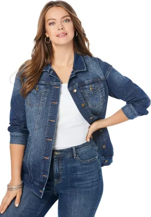 Roaman's Women's Plus Size Boyfriend Stretch Denim Jacket