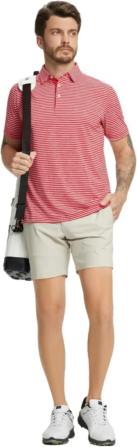 Rouen Golf Shirts for Men Moisture Wicking Lightweight Dry fit Performance Sports Stripe Collared Golf Polo Shirts for Men