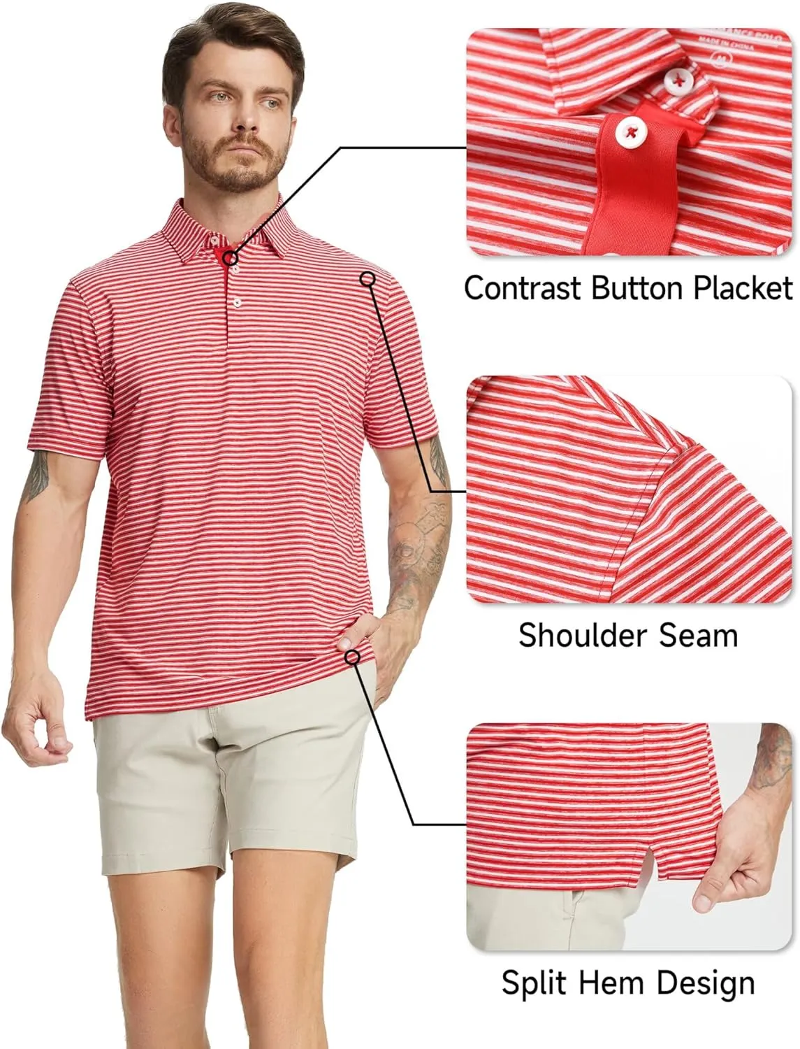 Rouen Golf Shirts for Men Moisture Wicking Lightweight Dry fit Performance Sports Stripe Collared Golf Polo Shirts for Men