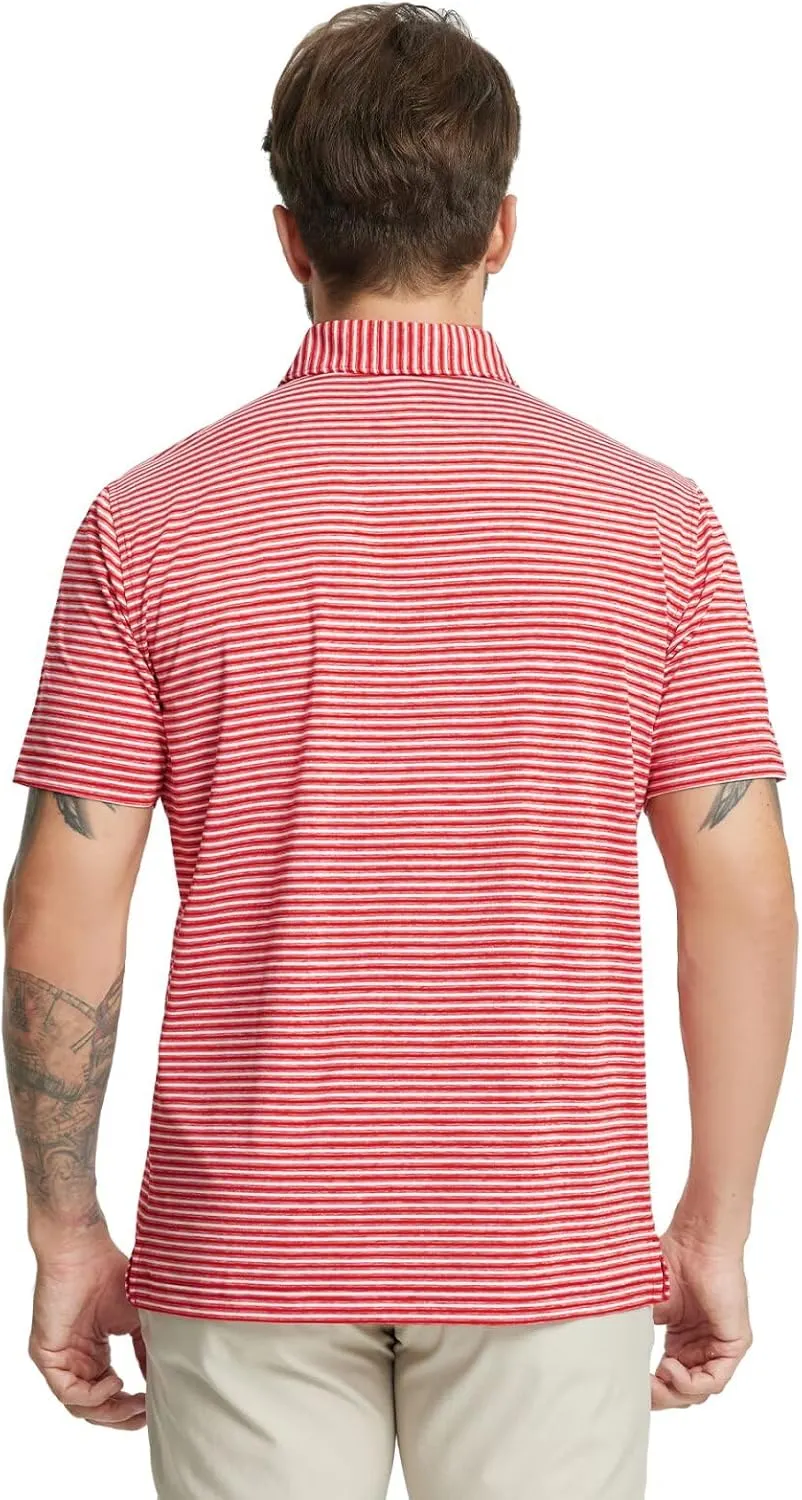 Rouen Golf Shirts for Men Moisture Wicking Lightweight Dry fit Performance Sports Stripe Collared Golf Polo Shirts for Men