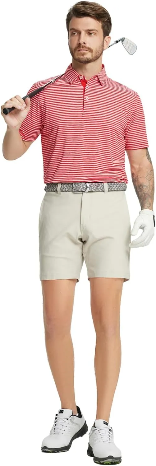Rouen Golf Shirts for Men Moisture Wicking Lightweight Dry fit Performance Sports Stripe Collared Golf Polo Shirts for Men