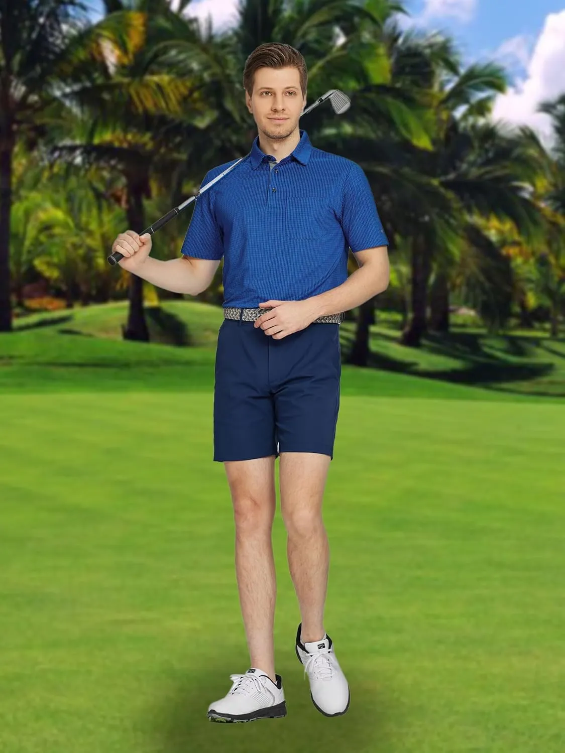 Rouen Mens Golf Shirts Short Sleeve Dry Fit Jacquard Performance Moisture Wicking Casual Pocket Collared Polo Shirts for Men
