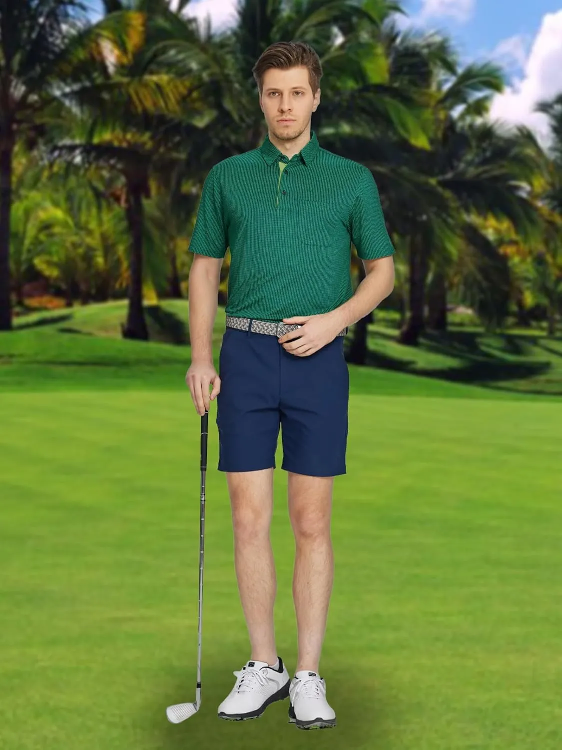 Rouen Mens Golf Shirts Short Sleeve Dry Fit Jacquard Performance Moisture Wicking Casual Pocket Collared Polo Shirts for Men